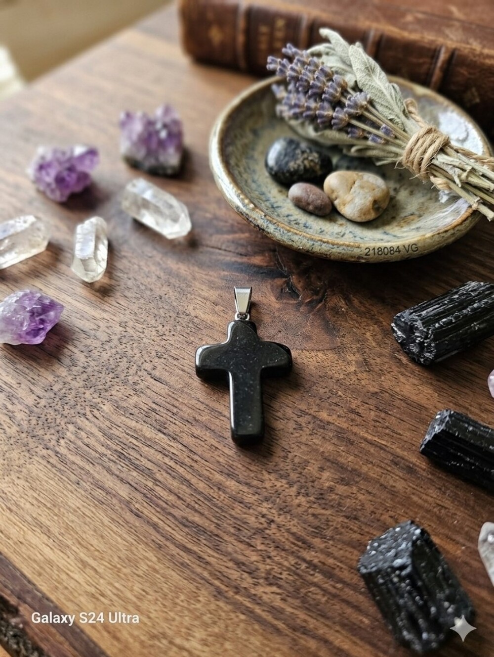 Black Stone Cross Pendant Includes Cord